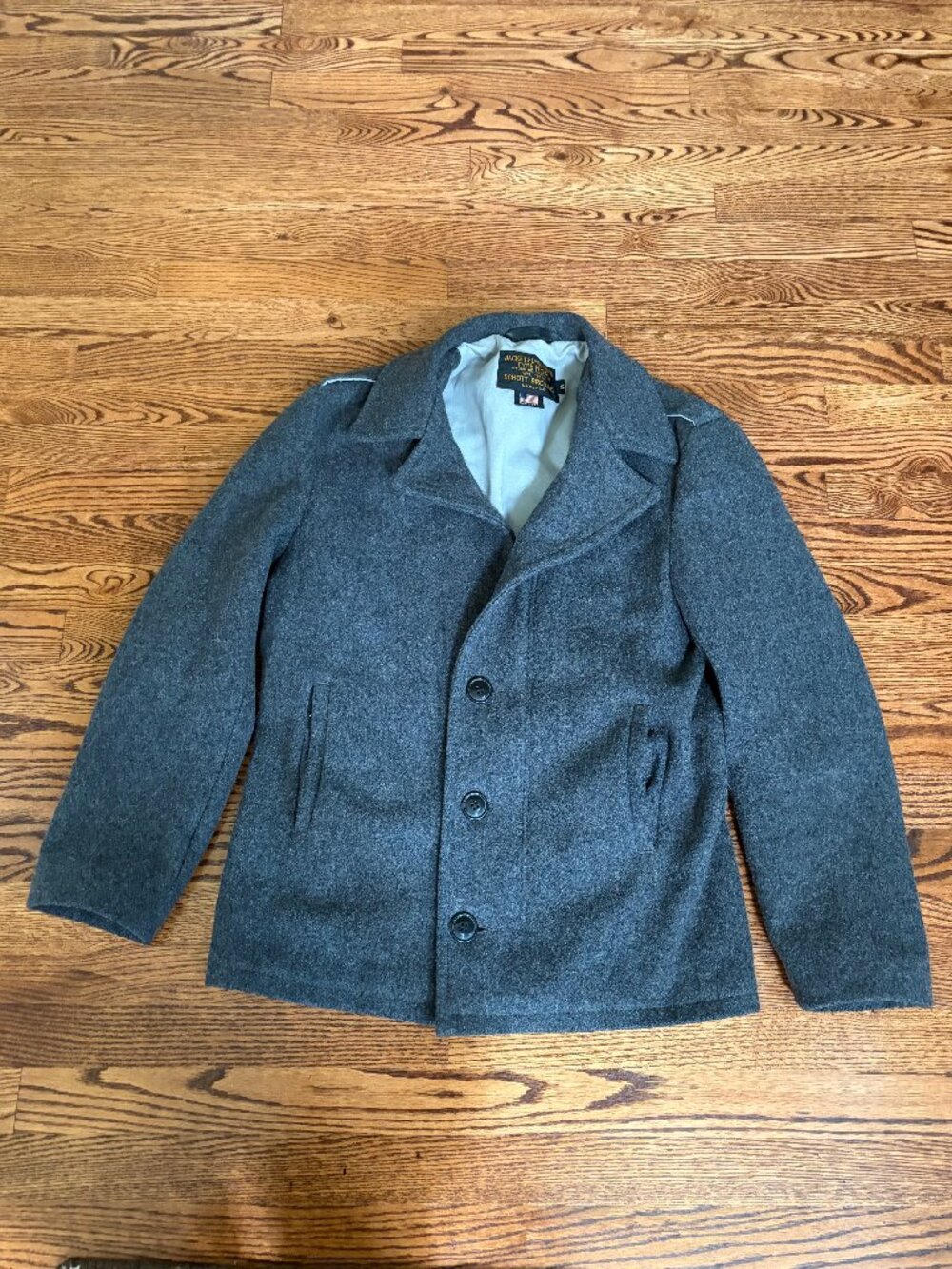 VINTAGE SCHOTT NYC MEDIUM GRAY WOOL PEA COAT MADE IN USA CLASSIC ZIPPER JACKET